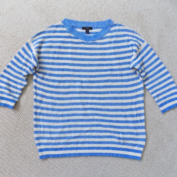 JCREW J. CREW BLUE CREAM 3/4 STRIPED SWEATER